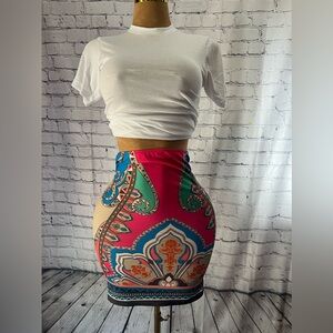 Flying Tomato Velvet Boho Print Pencil Skirt Medium